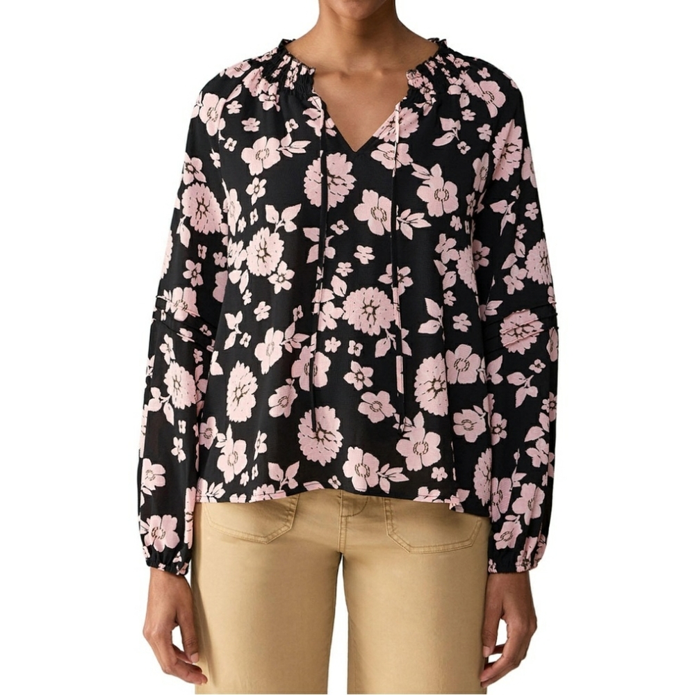 Sanctuary Puff Sleeve Blouse in Pink and Black